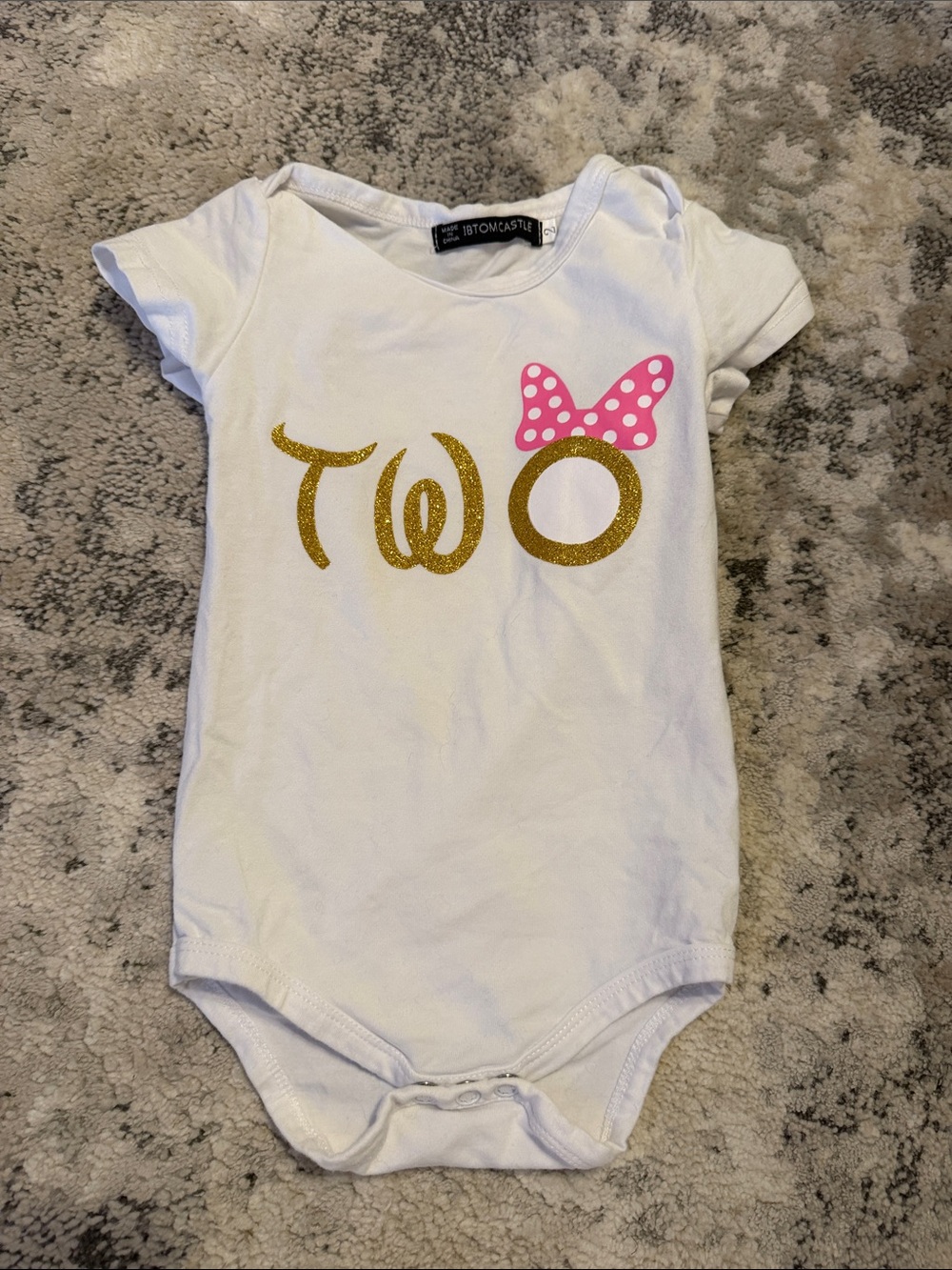 Disney White Bodysuit with Gold Glitter 'TWO' and Pink Polka Dot Bow